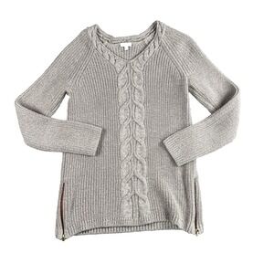 Talbots Sweater Womens XS Pullover Cable Knit Zip Sides Tunic Cotton Knit Cozy